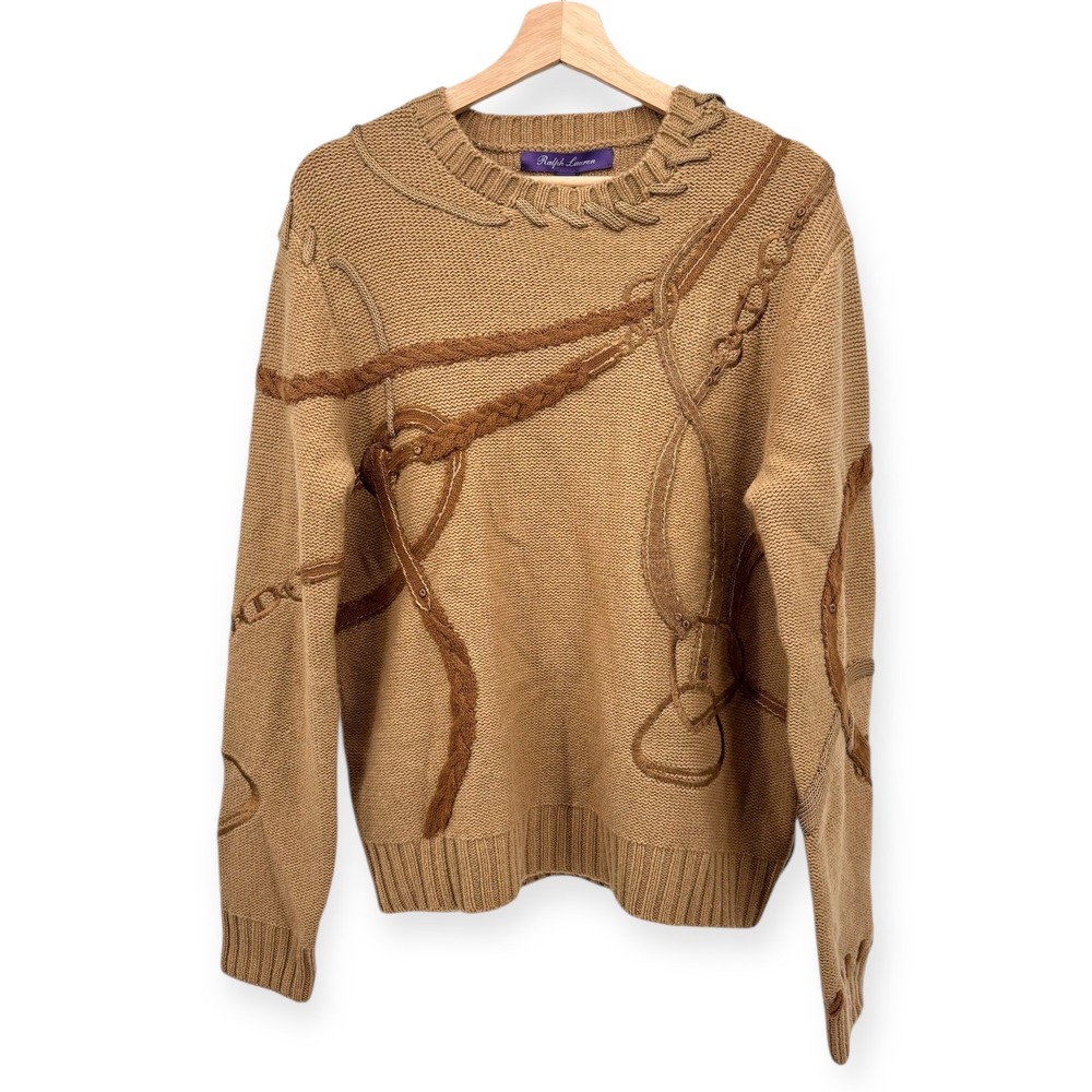 NWT Ralph Lauren Collection Bridle Crewneck Wool Jumper Purple Label Size Large - Picture 7 of 15